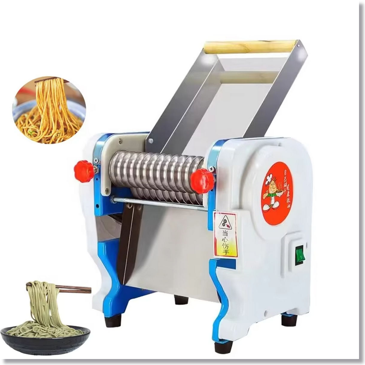 550W Electric Pasta Maker Noodle Machine Dumpling Skin Roller Steel Full Stainless Steel Dual Knife Noodle Maker For Commercial